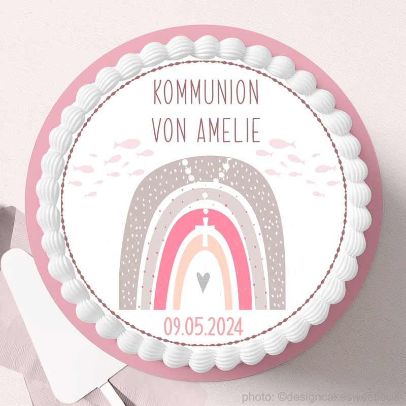 Tortenbild Kommunion Mädchen Regenbogen Tortendeko